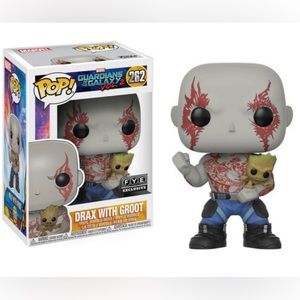 Vaulted New FYE Exclus Guardians of the Galaxy Drax V2 holding Groot Funko Pop